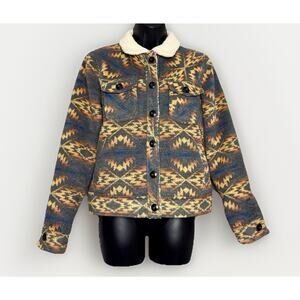 Rock‎ & Roll Cowgirl Jacket SMALL Gray Aztec Sherpa Navajo Southwest Fleece Coat